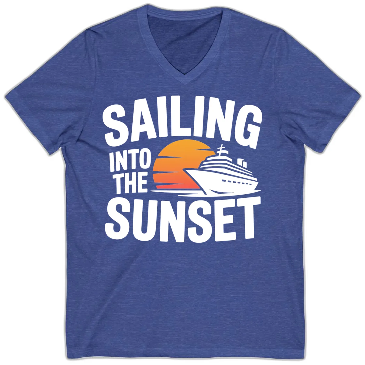 Sailing Into The Sunset Cruise Design V-Neck in Heather True Royal