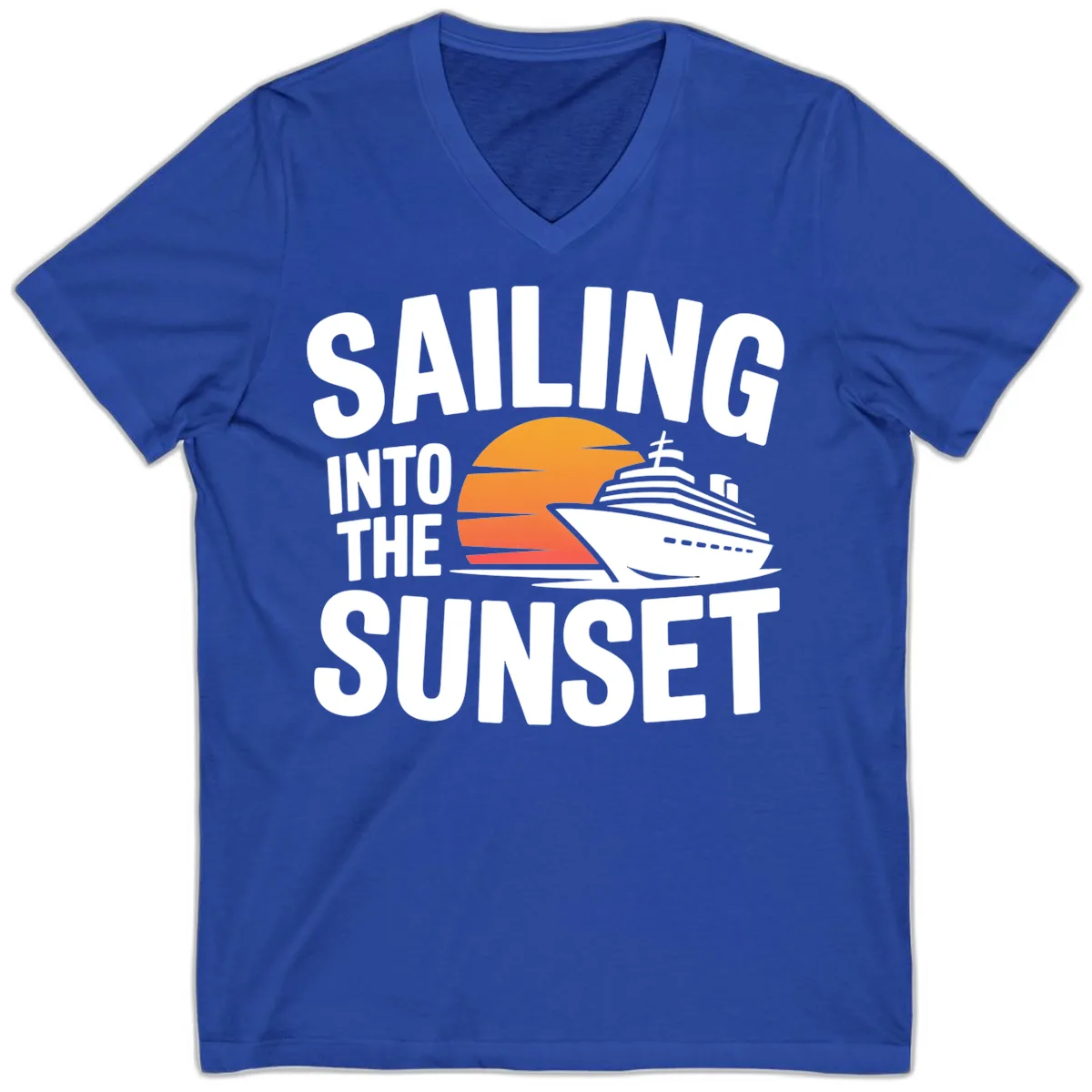 Sailing Into The Sunset Cruise Design V-Neck in True Royal