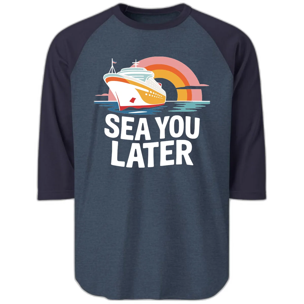 Sea You Later Cruise Ship Raglan 3/4 in Heather Denim Navy