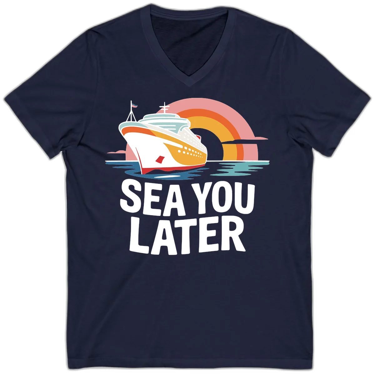 Sea You Later Cruise Ship V-Neck in Navy