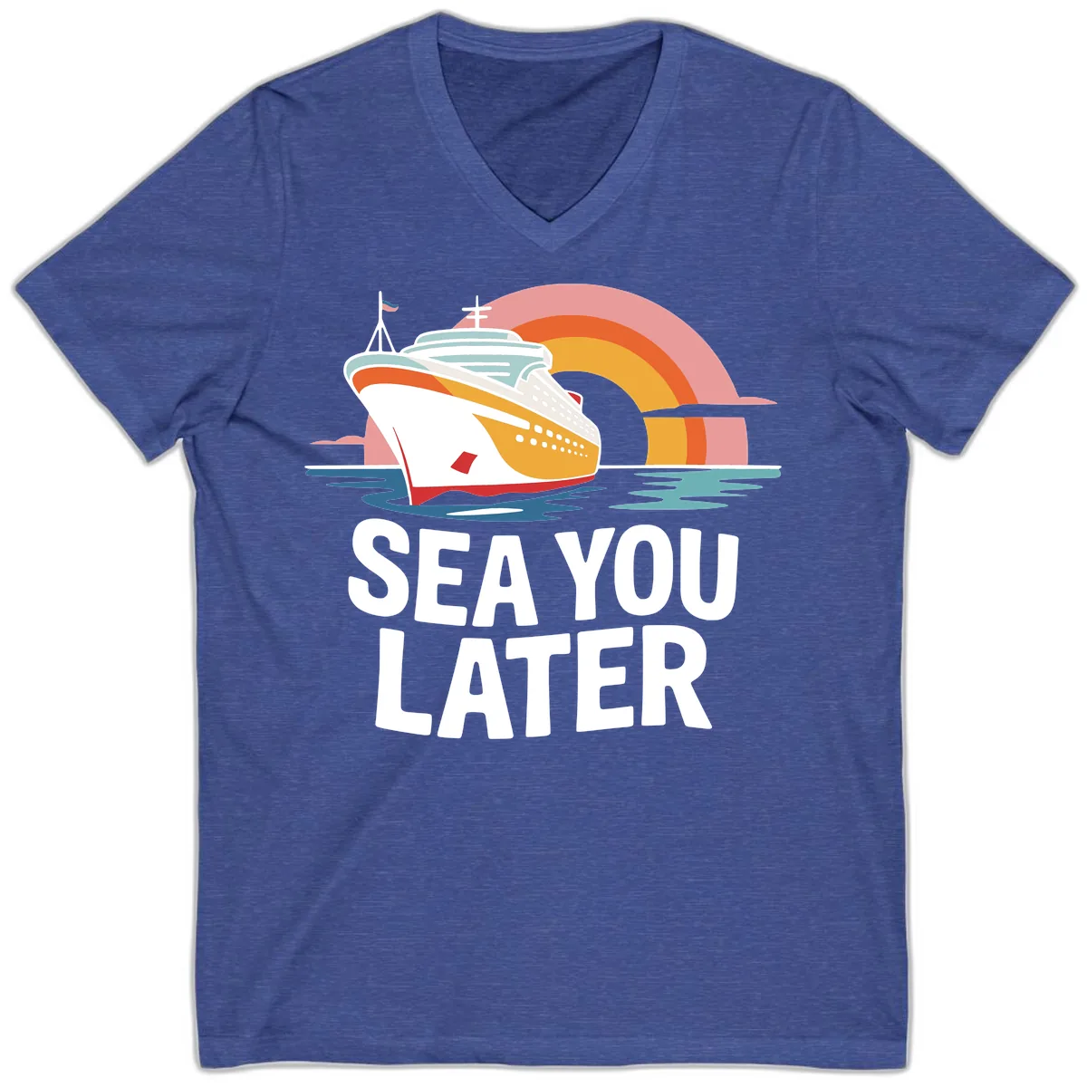Sea You Later Cruise Ship V-Neck in Heather True Royal