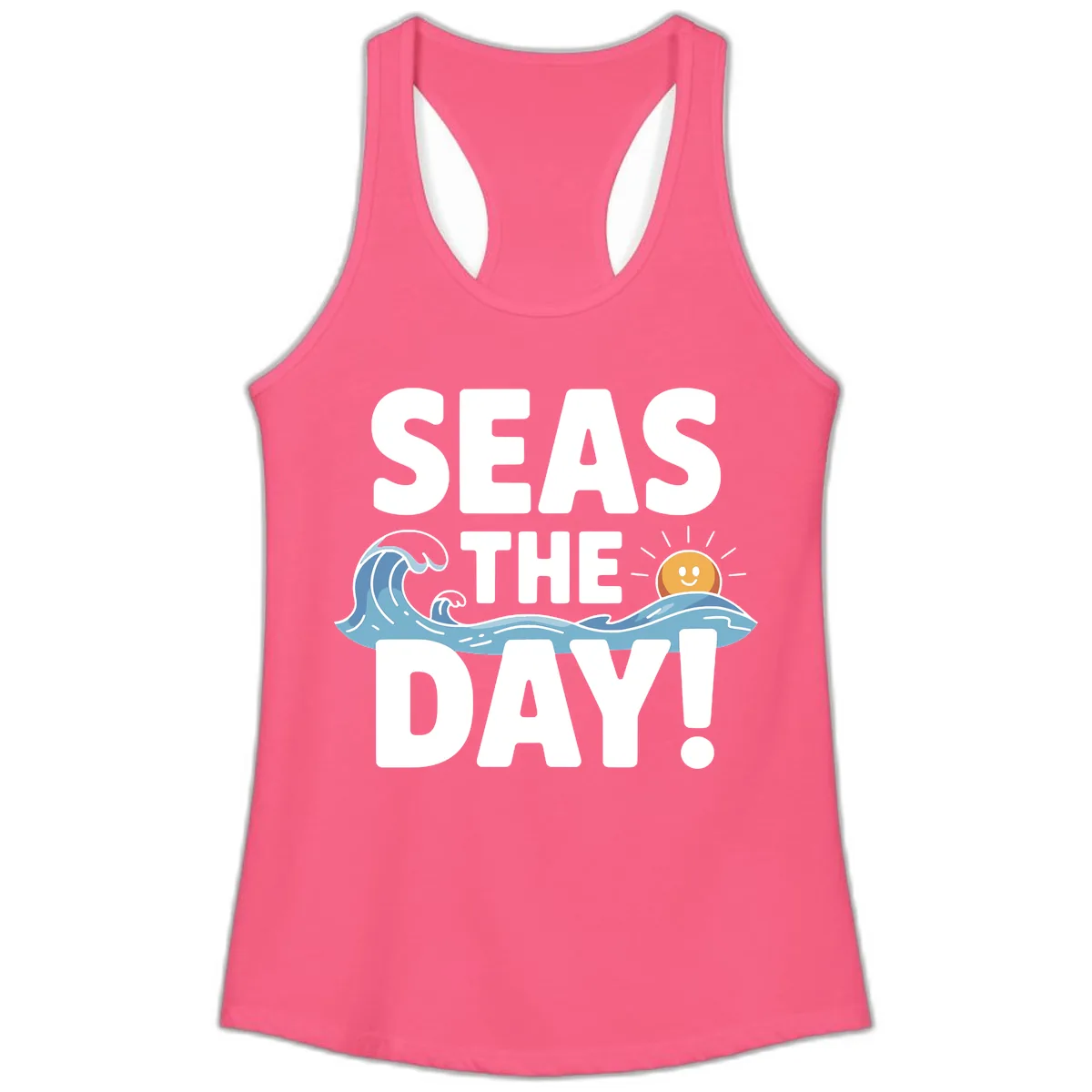 Seas The Day Cruise Design Ladies Tank in Solid Hot Pink