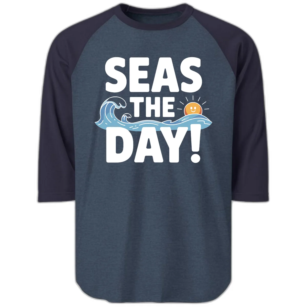 Seas The Day Cruise Design Raglan 3/4 in Heather Denim Navy