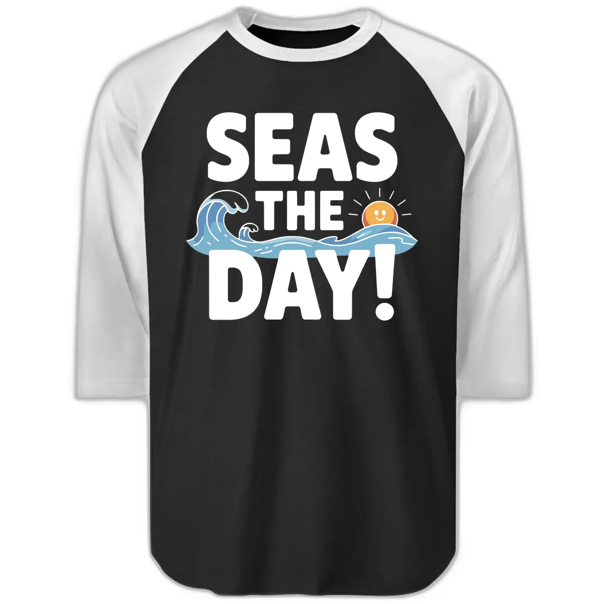 Seas The Day Cruise Design Raglan 3/4 in Black White
