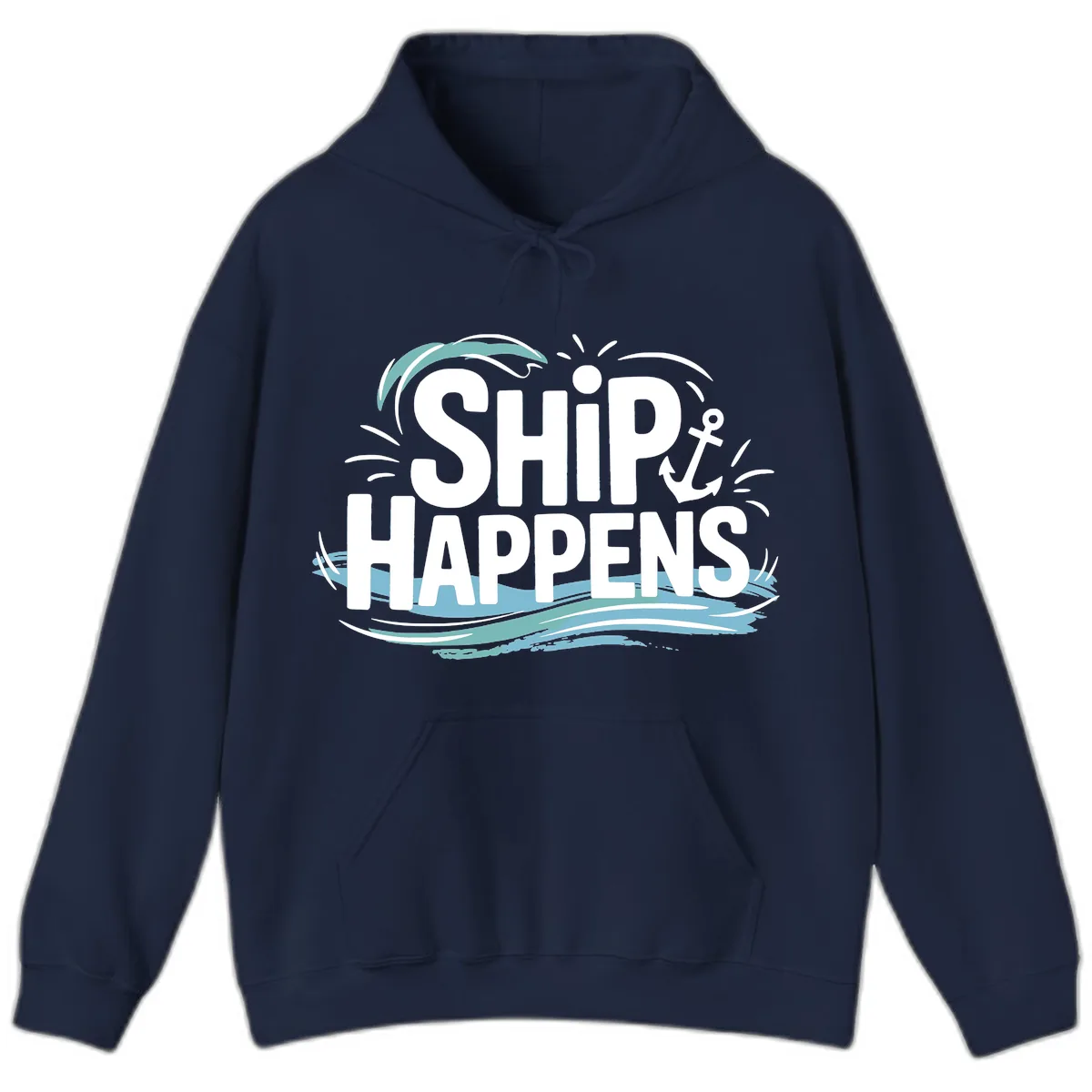 Ship Happens Nautical Text Design Hoodie in Navy