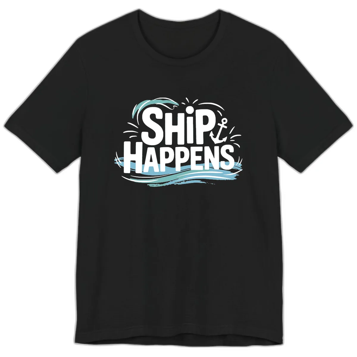 Ship Happens Nautical Text Design Premium T-Shirt in Black