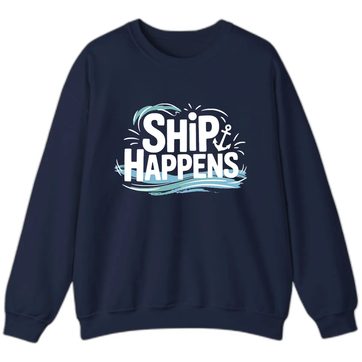 Ship Happens Nautical Text Design Sweatshirt in Navy