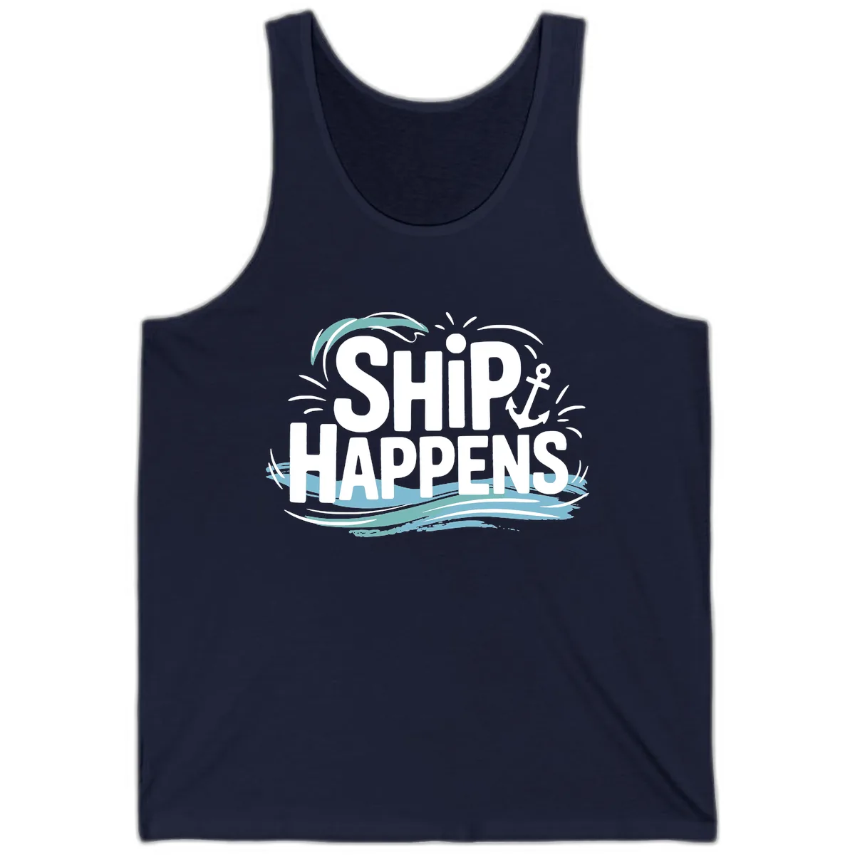 Ship Happens Nautical Text Design Tank in Navy