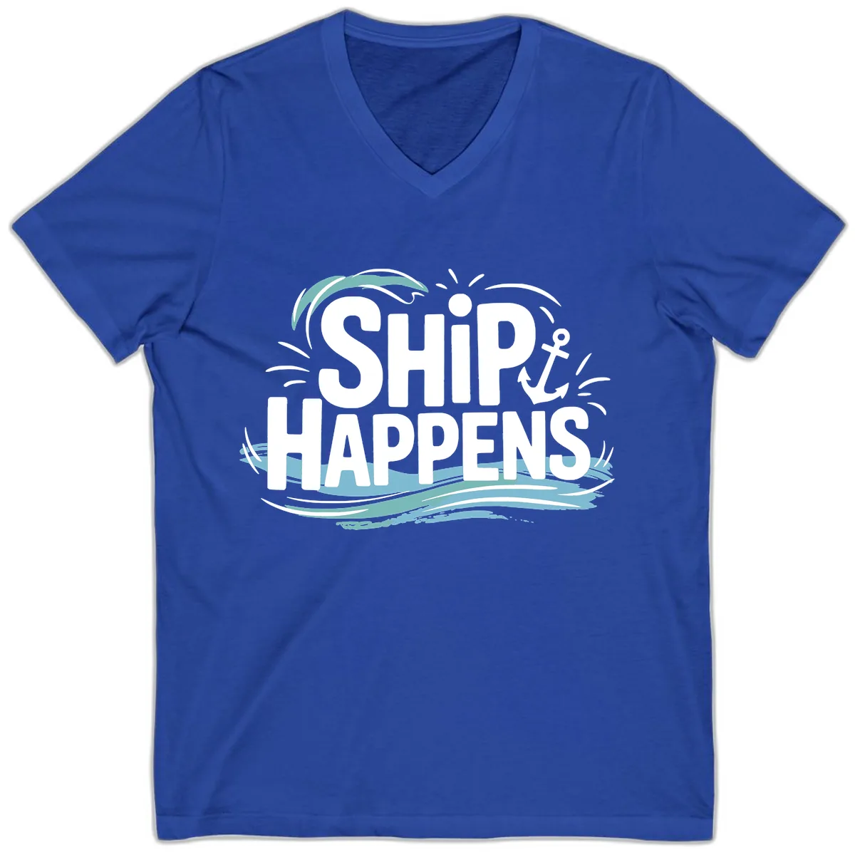 Ship Happens Nautical Text Design V-Neck in True Royal