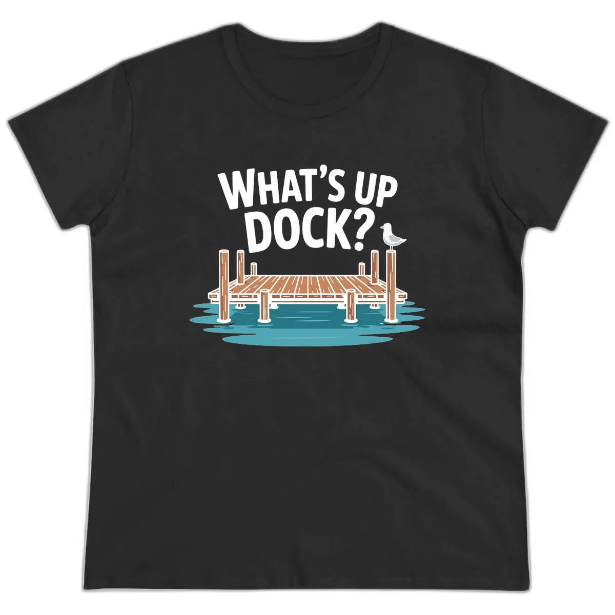What's Up Dock Pun Design Ladies Tee in Black