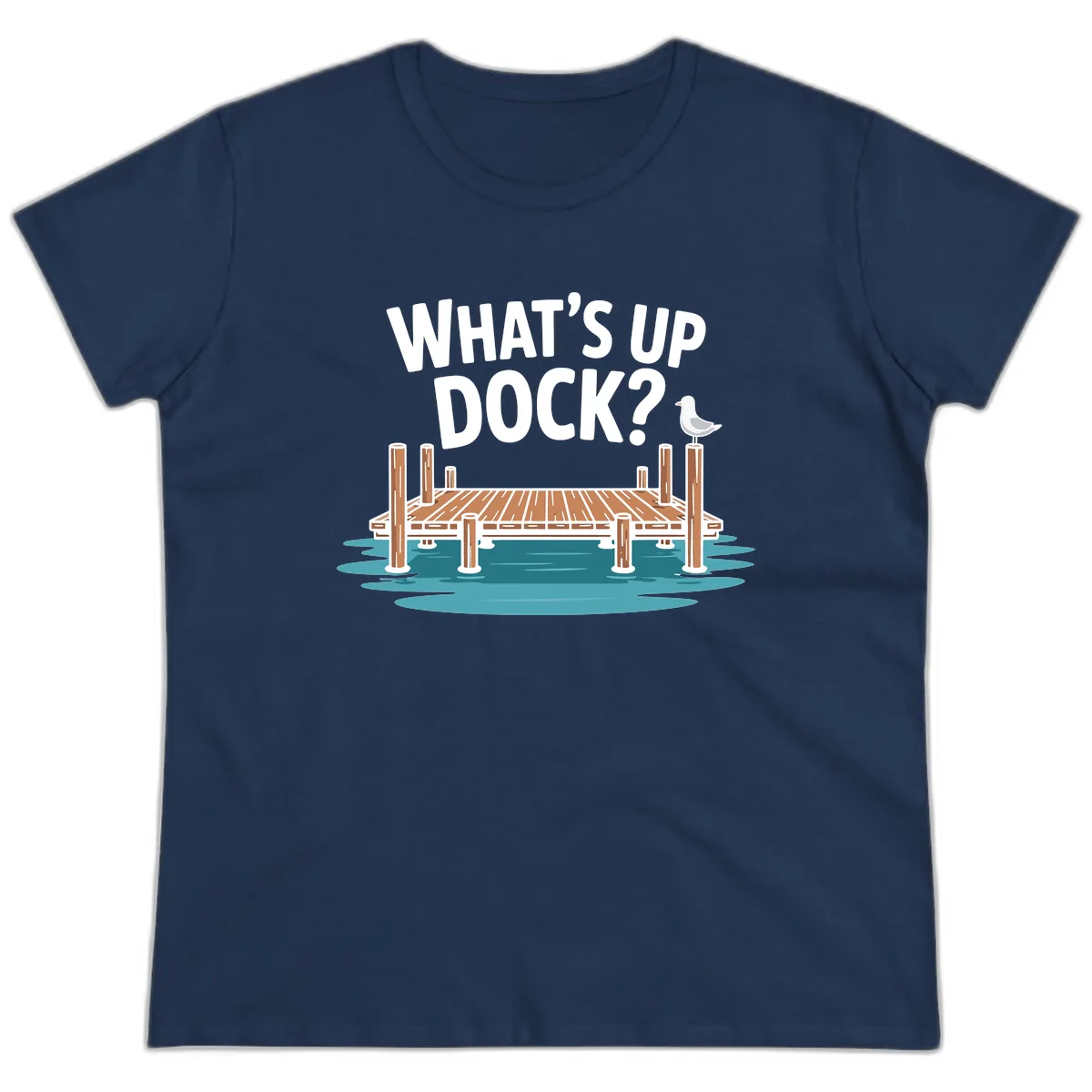 What's Up Dock Pun Design Ladies Tee in Navy