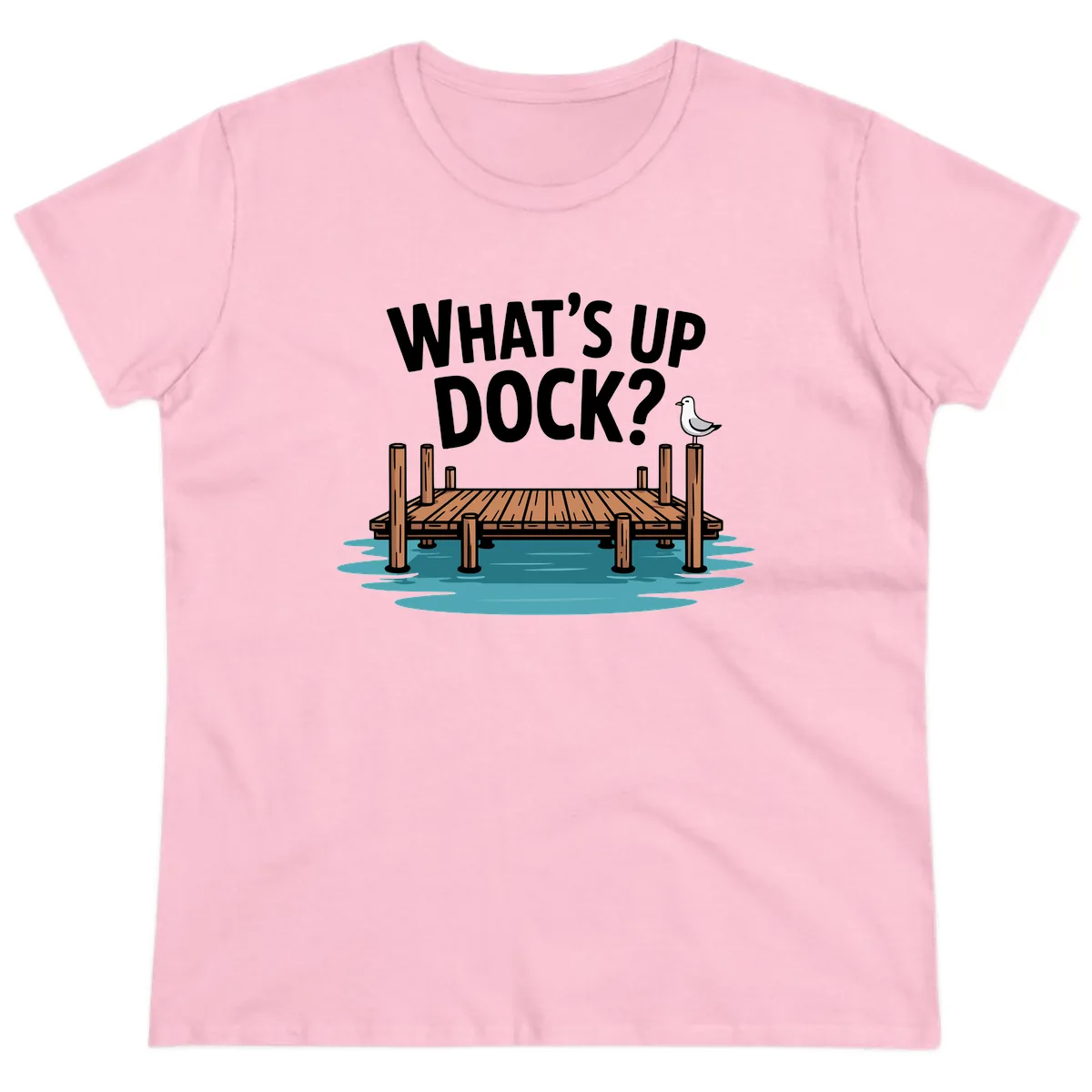 What's Up Dock Pun Design Ladies Tee in Light Pink