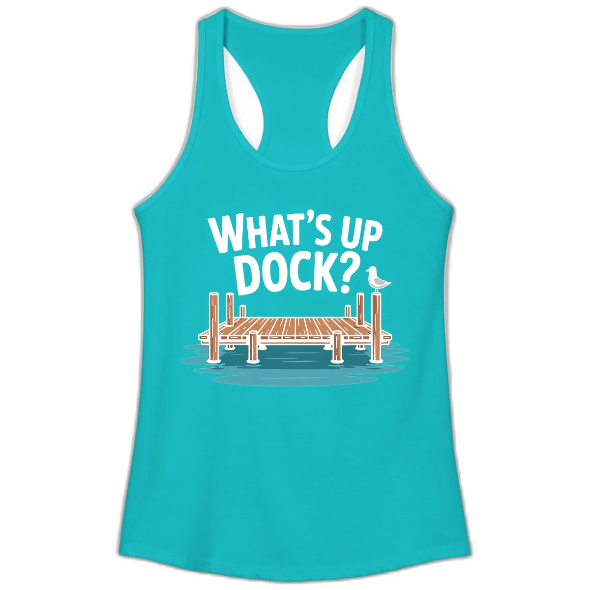 What's Up Dock Pun Design Ladies Tank in Tahiti Blue