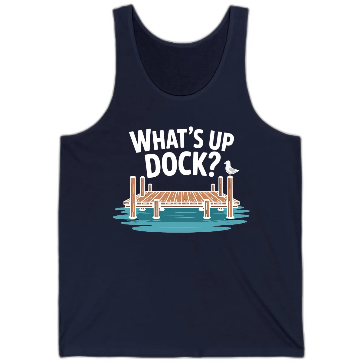What's Up Dock Pun Design Tank in Navy