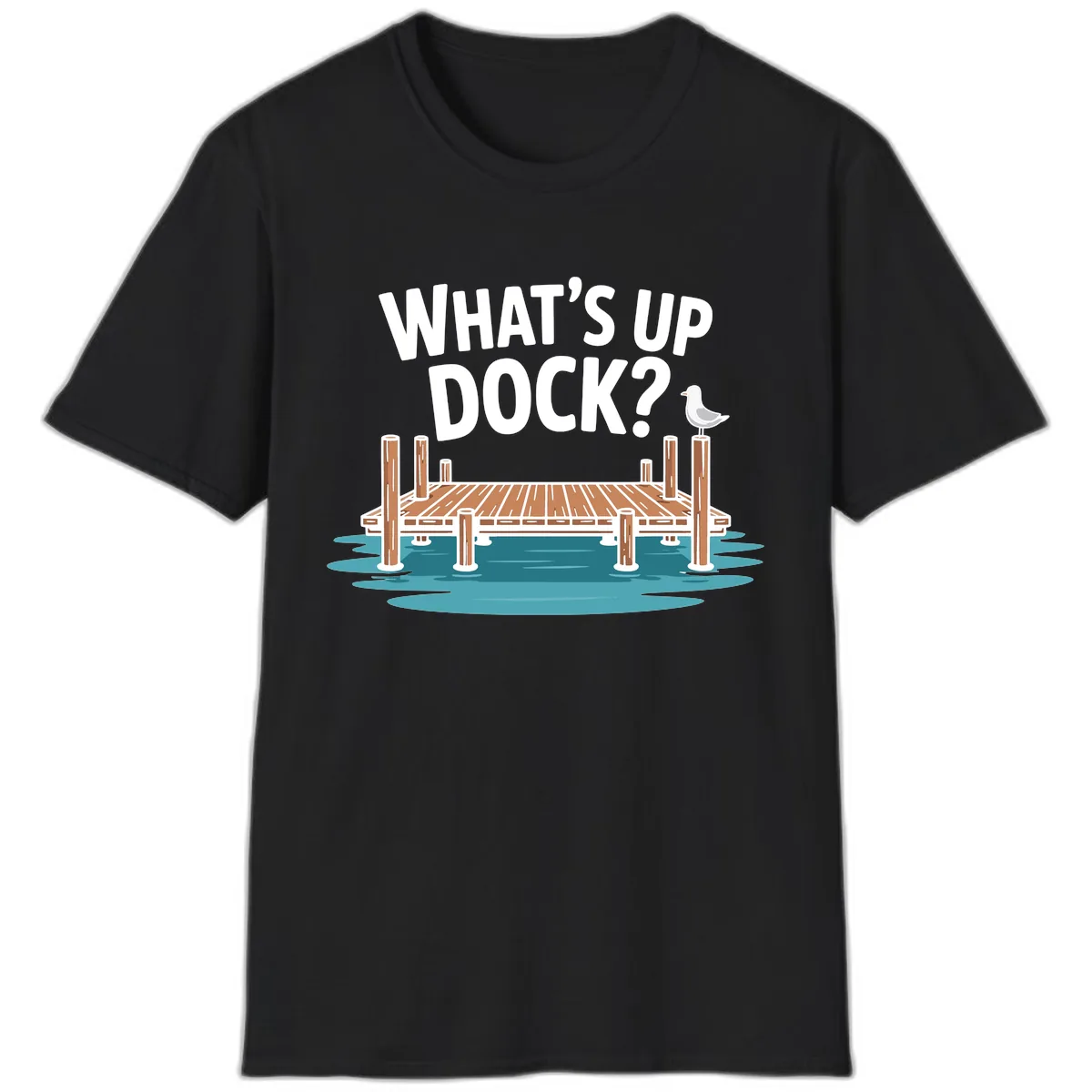 What's Up Dock Pun Design T-Shirt in Black