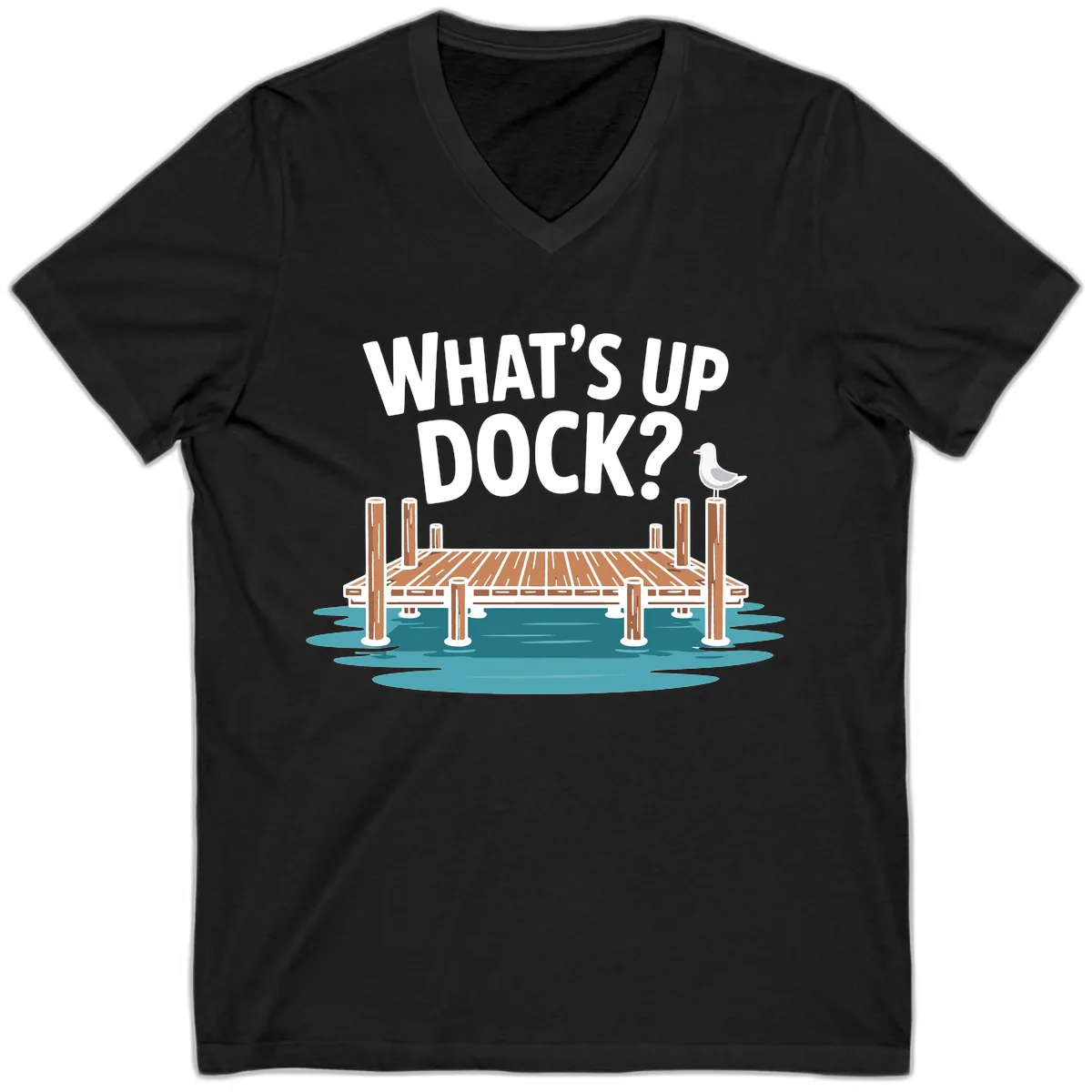 What's Up Dock Pun Design V-Neck in Black