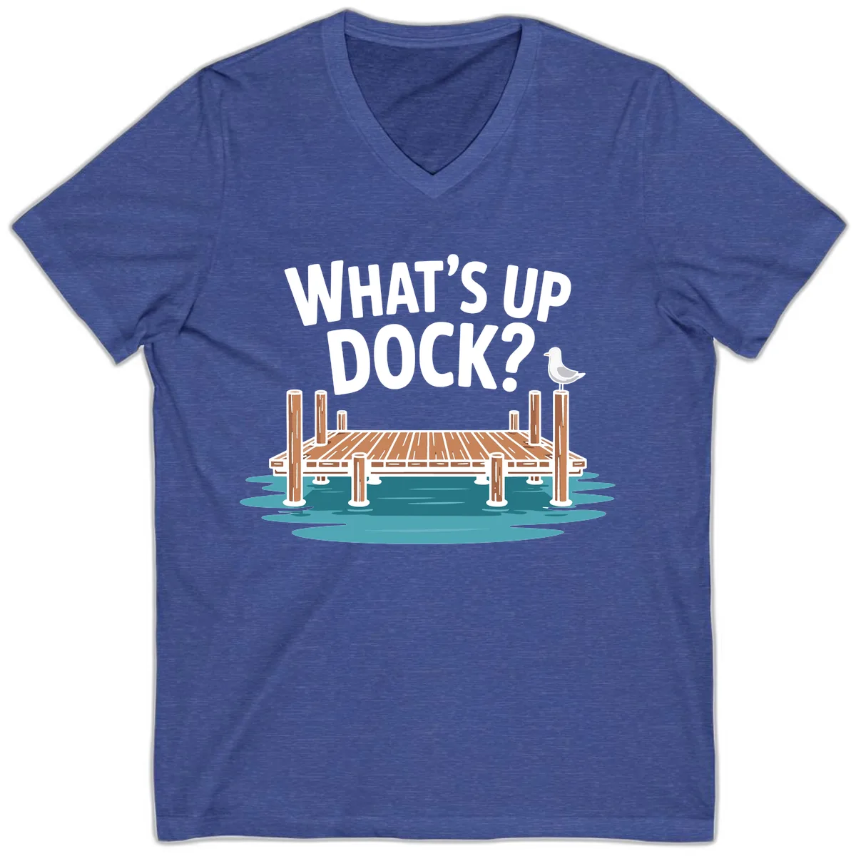 What's Up Dock Pun Design V-Neck in Heather True Royal