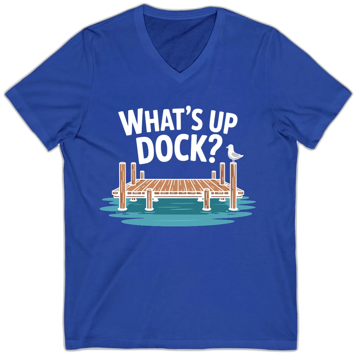 What's Up Dock Pun Design V-Neck in True Royal