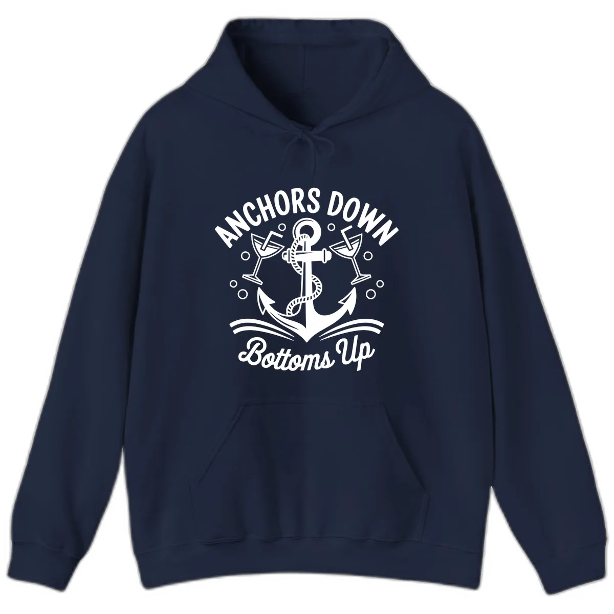 Anchors Down Bottoms Up Cruise Design Hoodie in Navy