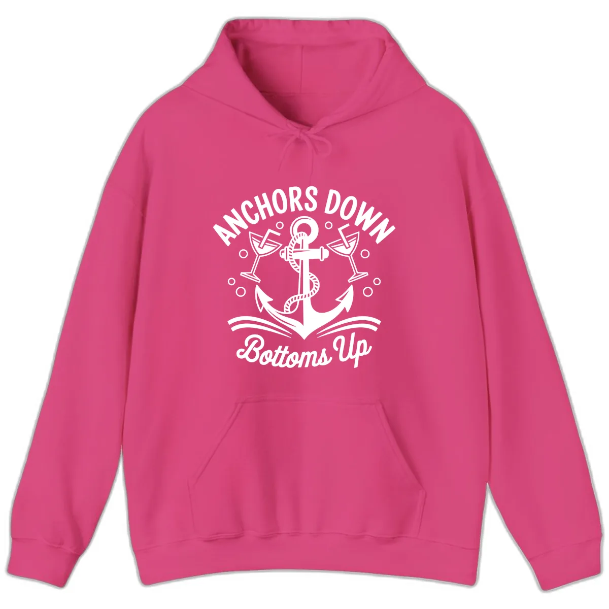 Anchors Down Bottoms Up Cruise Design Hoodie in Heliconia