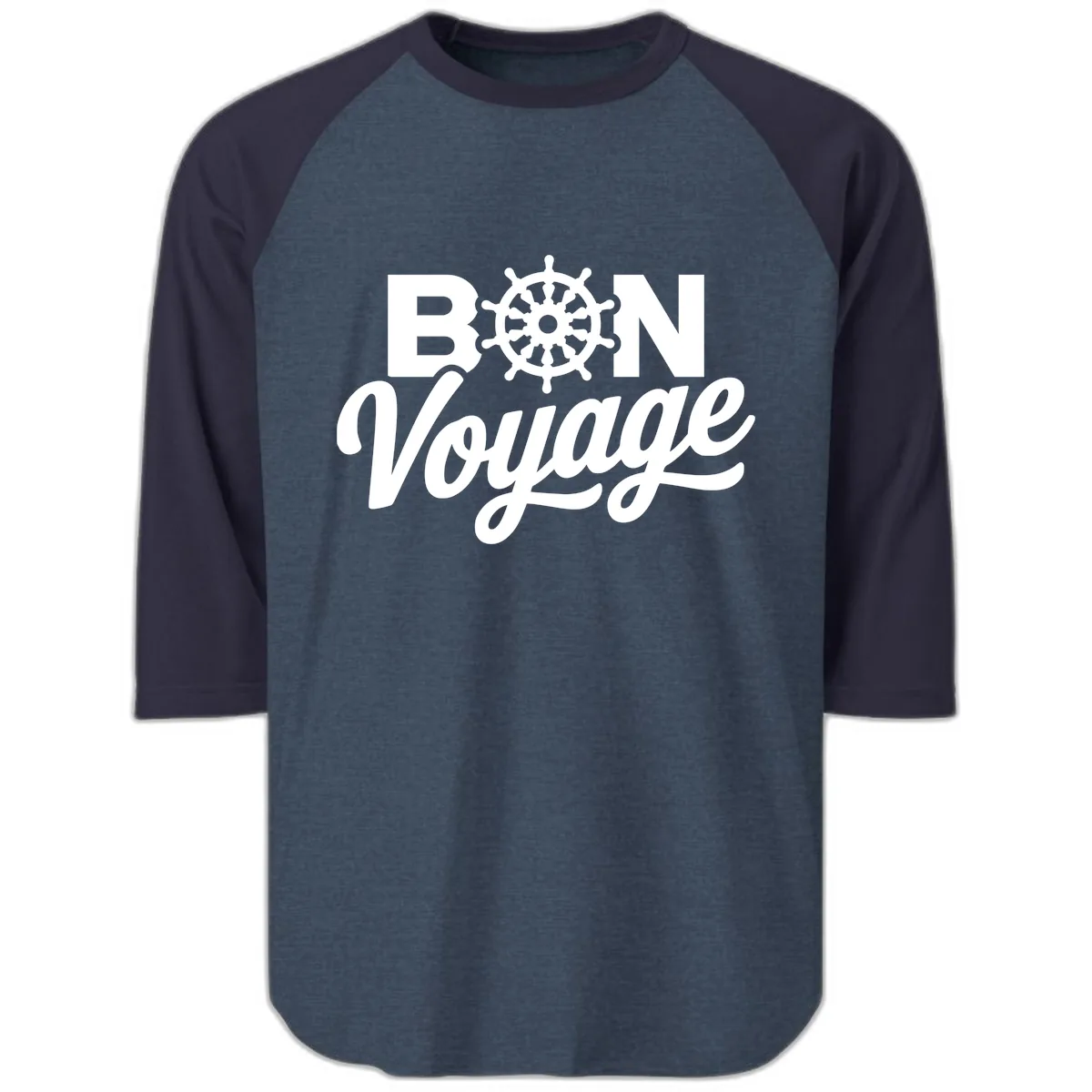 Bon Voyage Nautical Adventure Raglan 3/4 in Heather Denim Navy