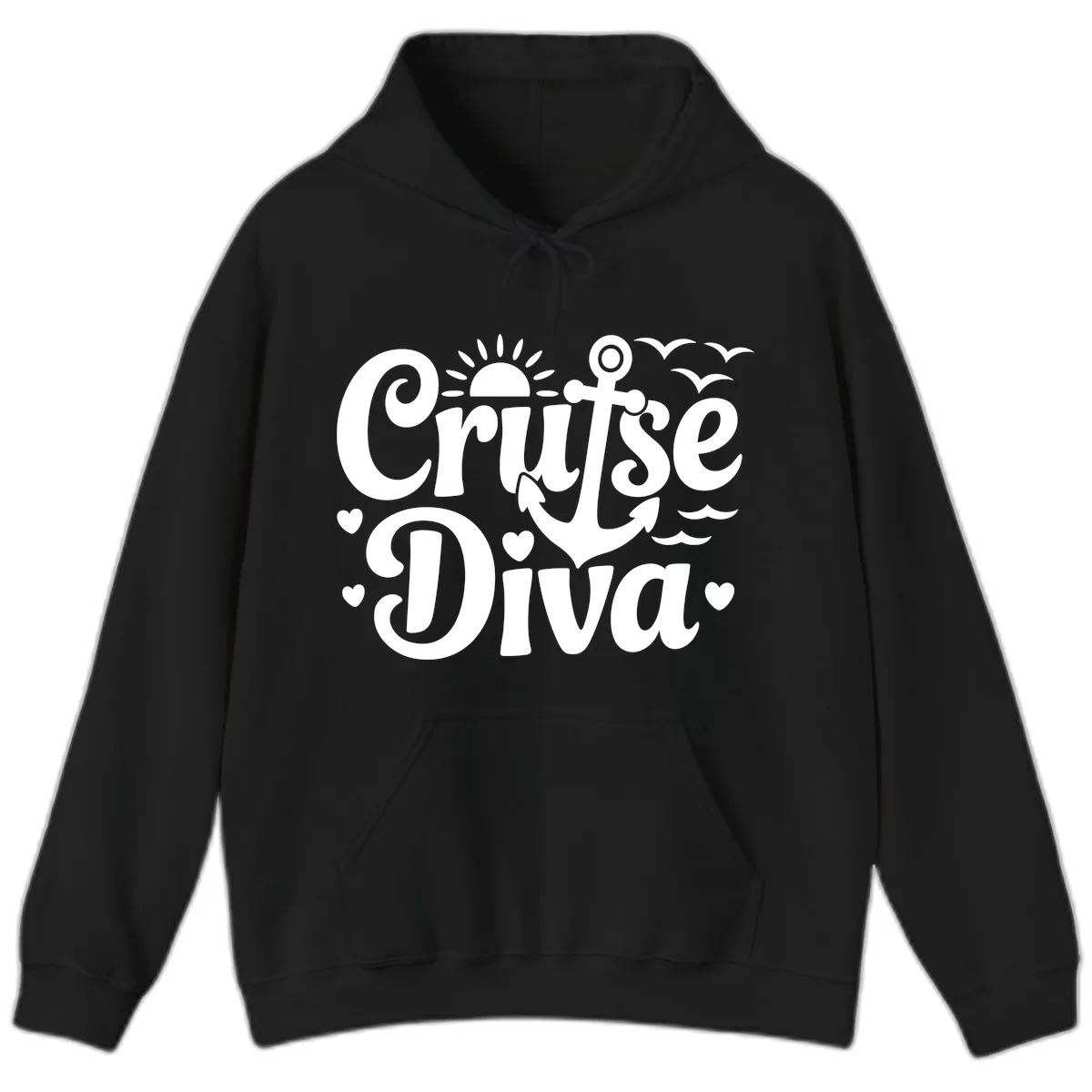 Cruise Diva Anchor Sun Design Hoodie in Black