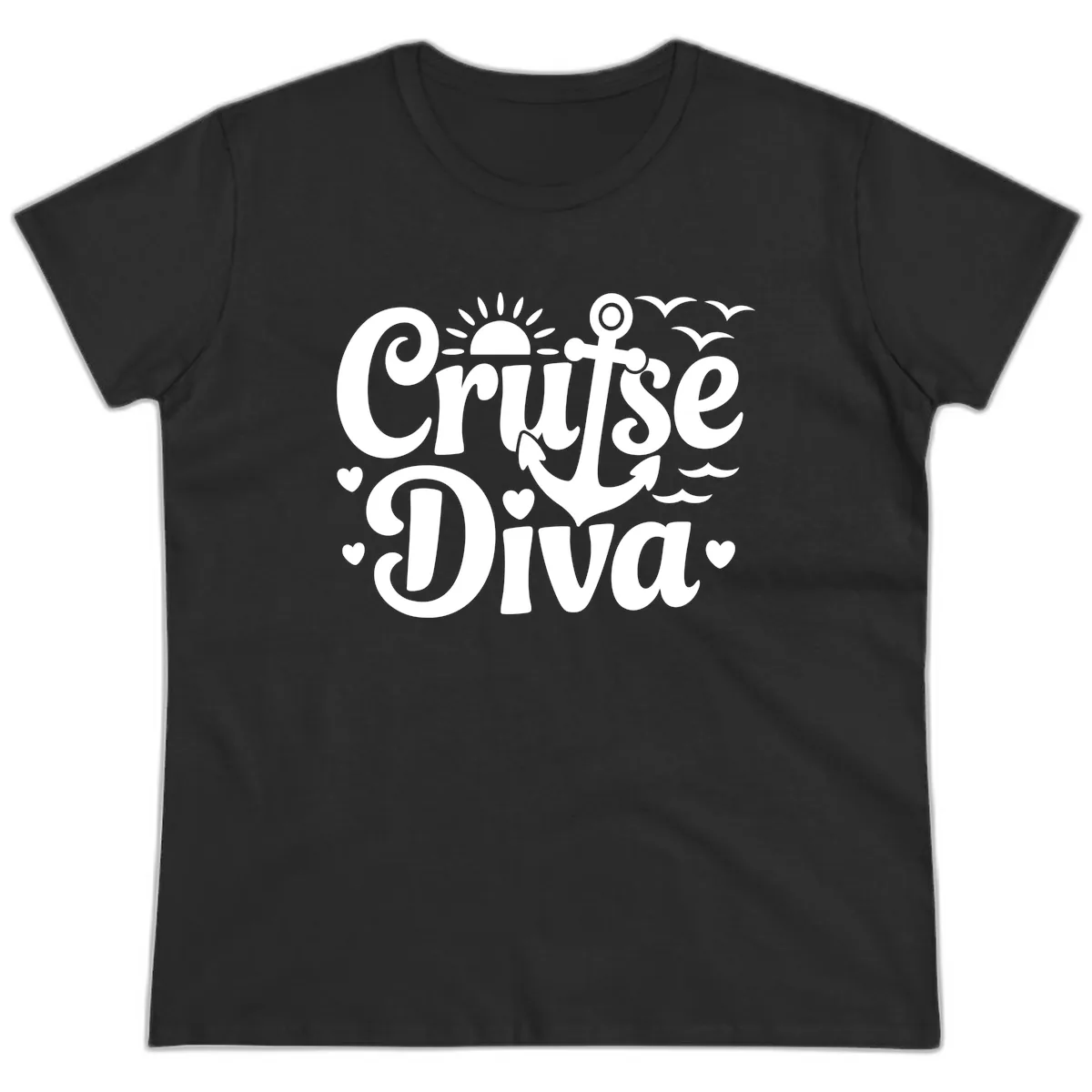 Cruise Diva Anchor Sun Design Ladies Tee in Black