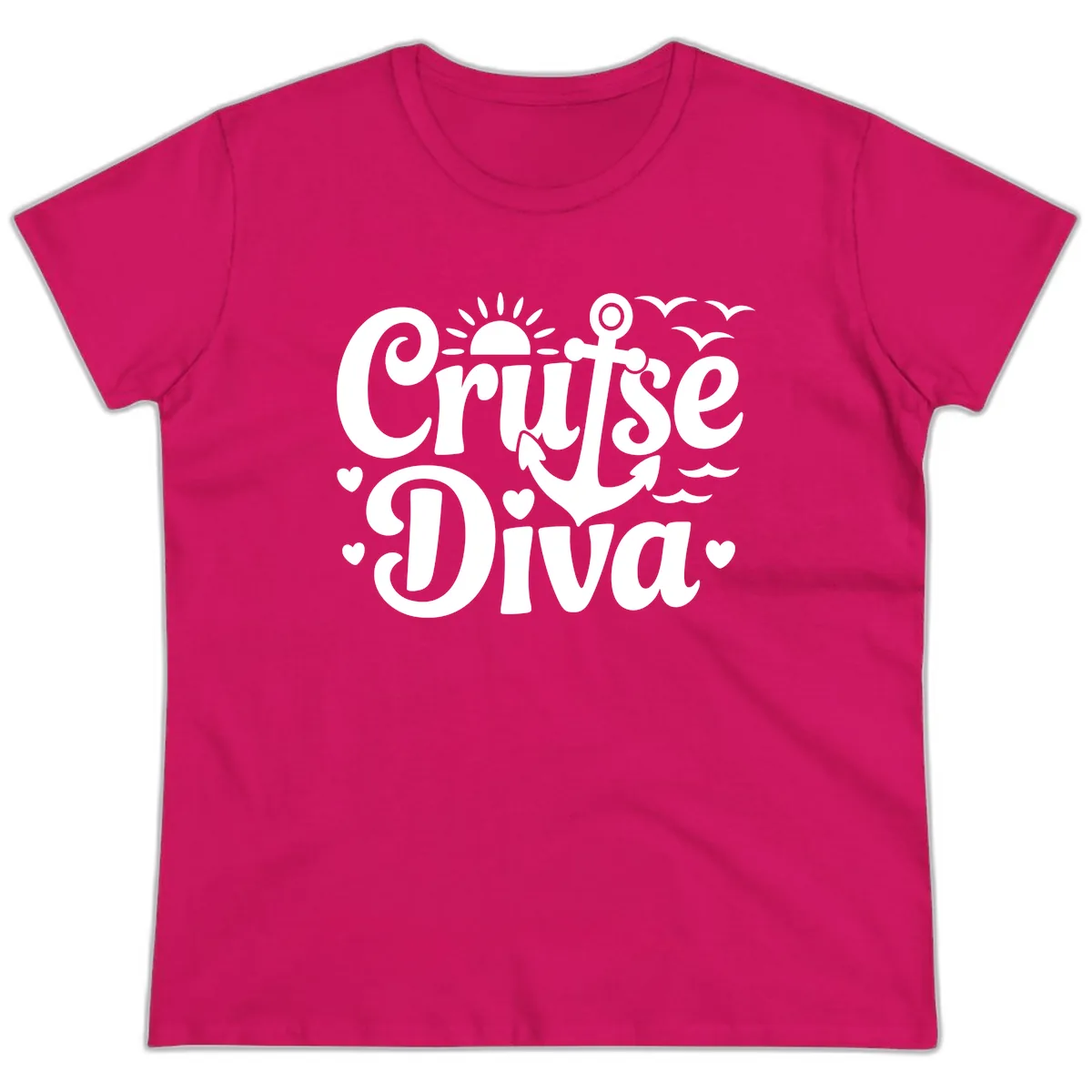 Cruise Diva Anchor Sun Design Ladies Tee in Heliconia