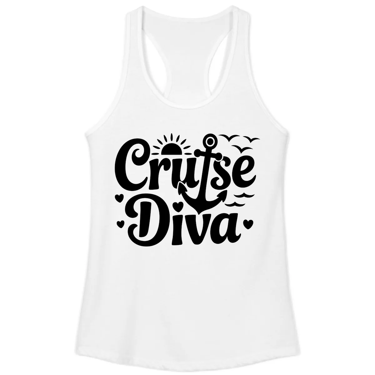 Cruise Diva Anchor Sun Design Ladies Tank in White