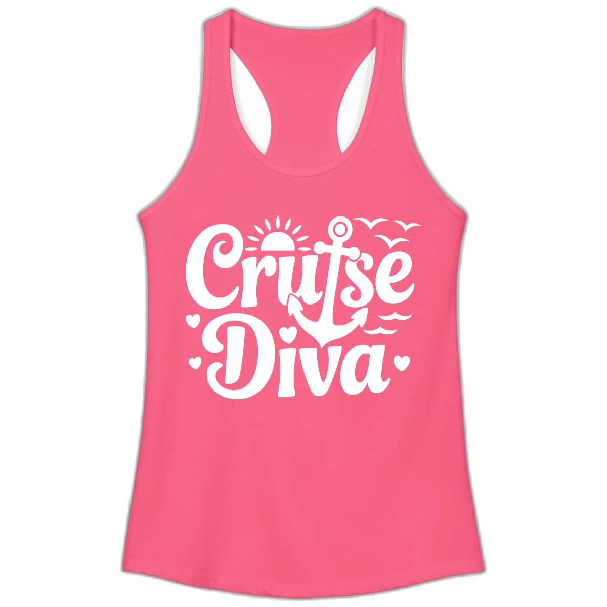 Cruise Diva Anchor Sun Design Ladies Tank in Solid Hot Pink