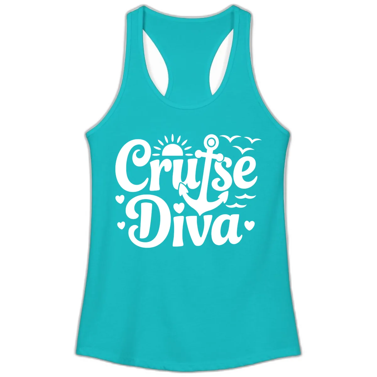 Cruise Diva Anchor Sun Design Ladies Tank in Tahiti Blue