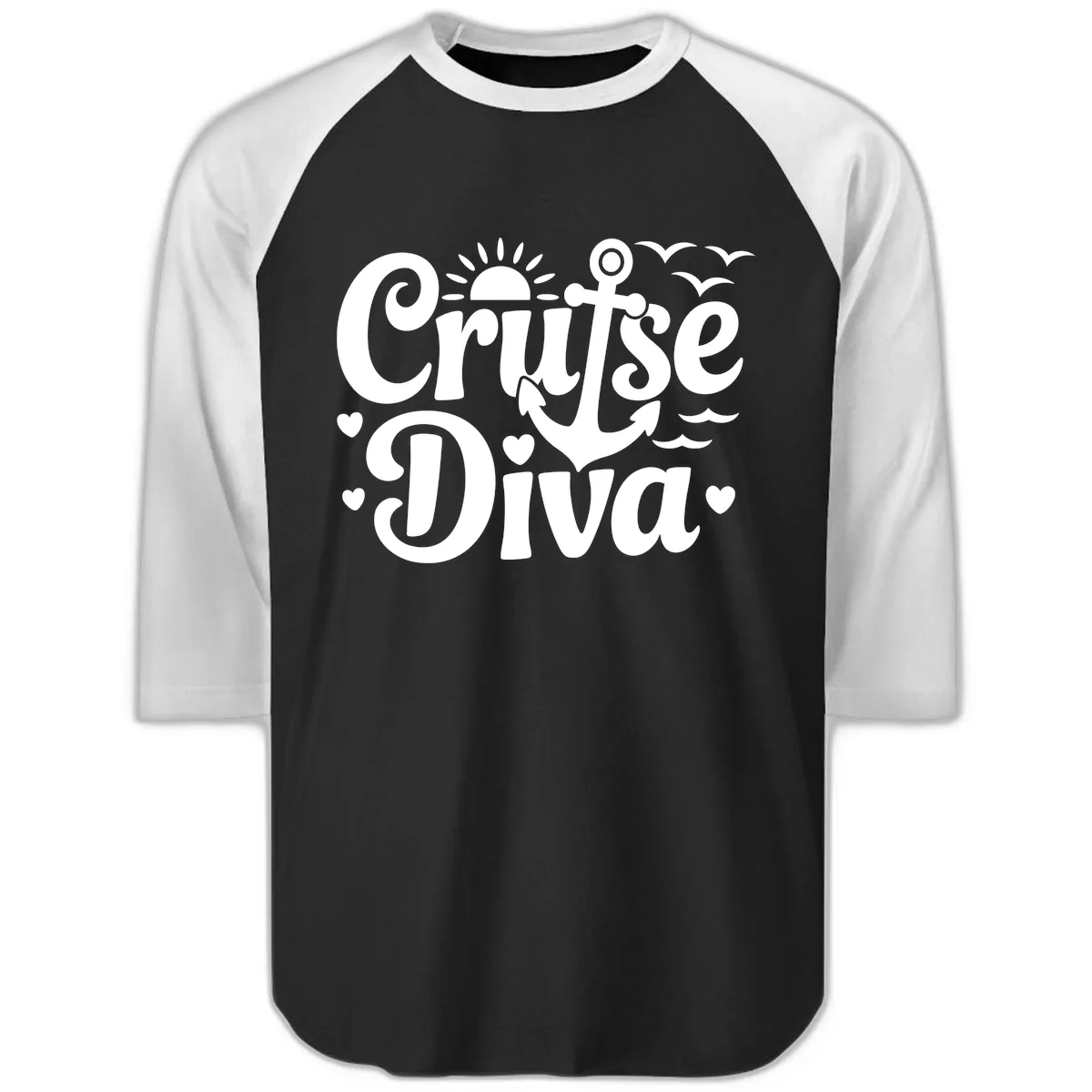 Cruise Diva Anchor Sun Design Raglan 3/4 in Black White