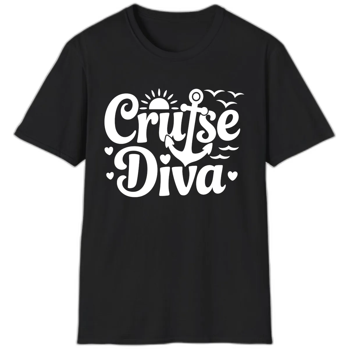 Cruise Diva Anchor Sun Design T-Shirt in Black