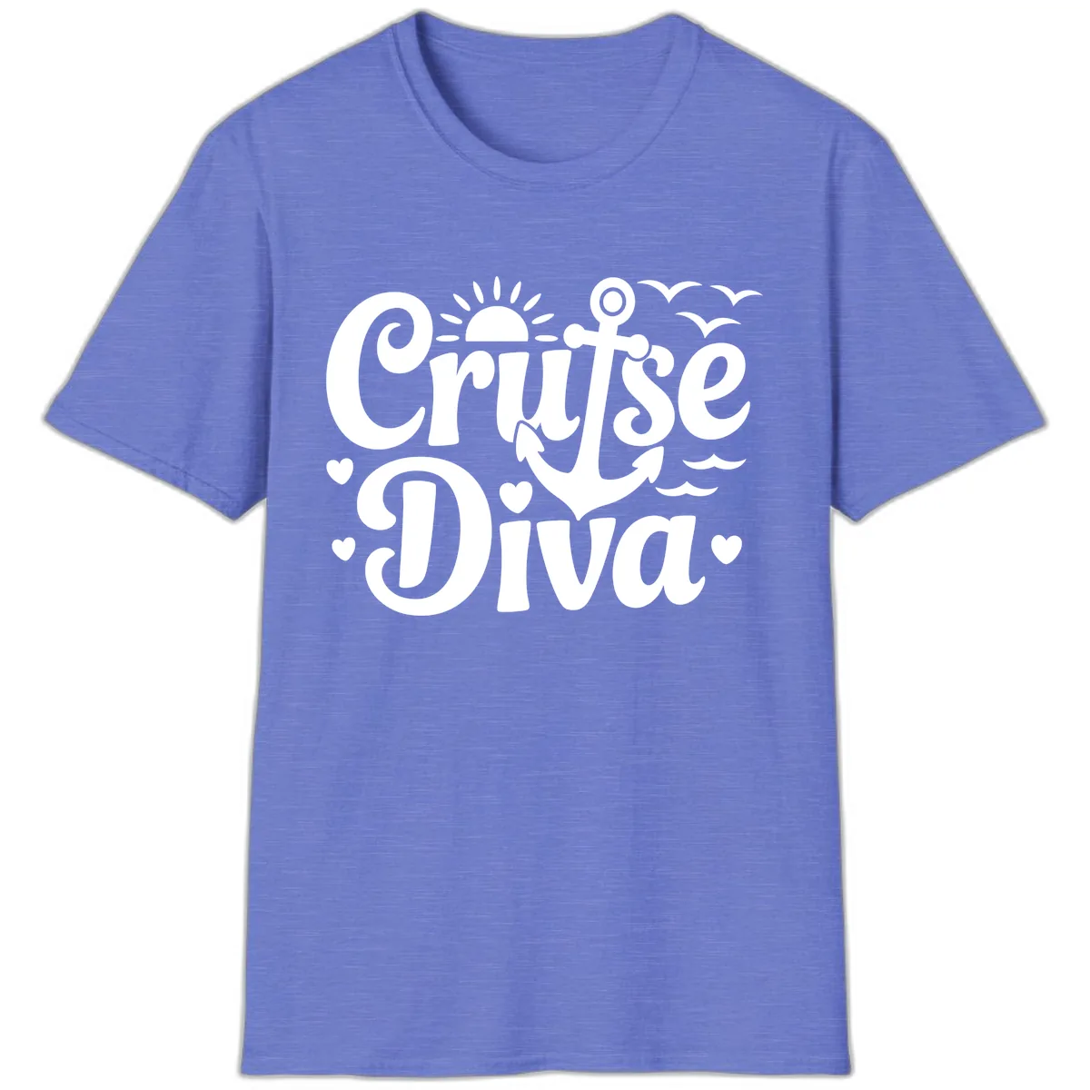 Cruise Diva Anchor Sun Design T-Shirt in Heather Royal