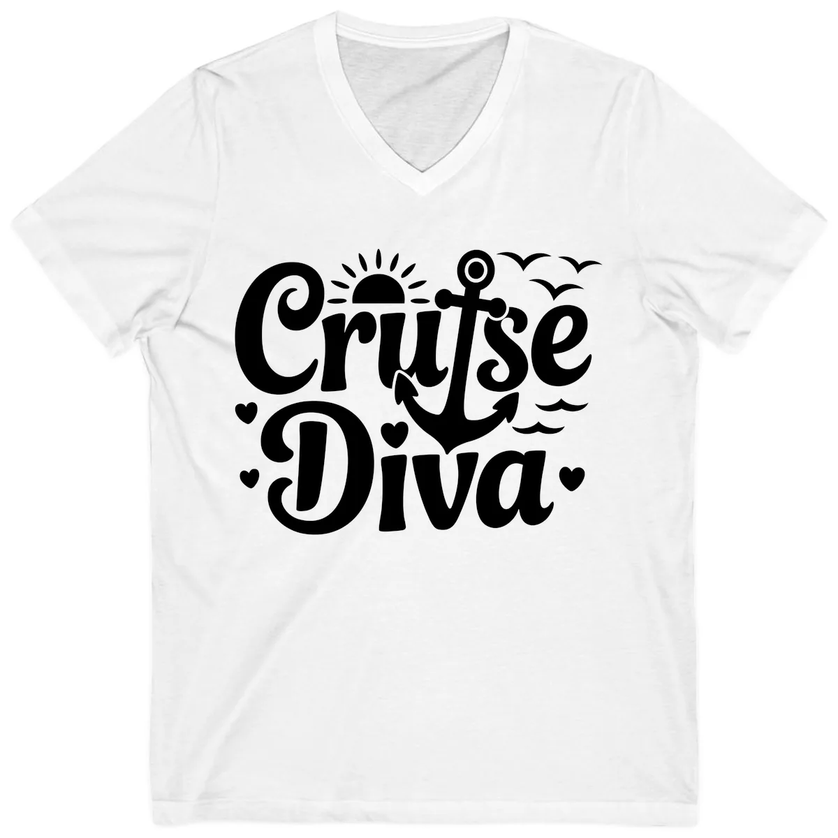 Cruise Diva Anchor Sun Design V-Neck in White