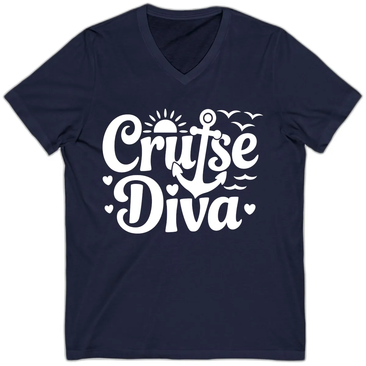 Cruise Diva Anchor Sun Design V-Neck in Navy