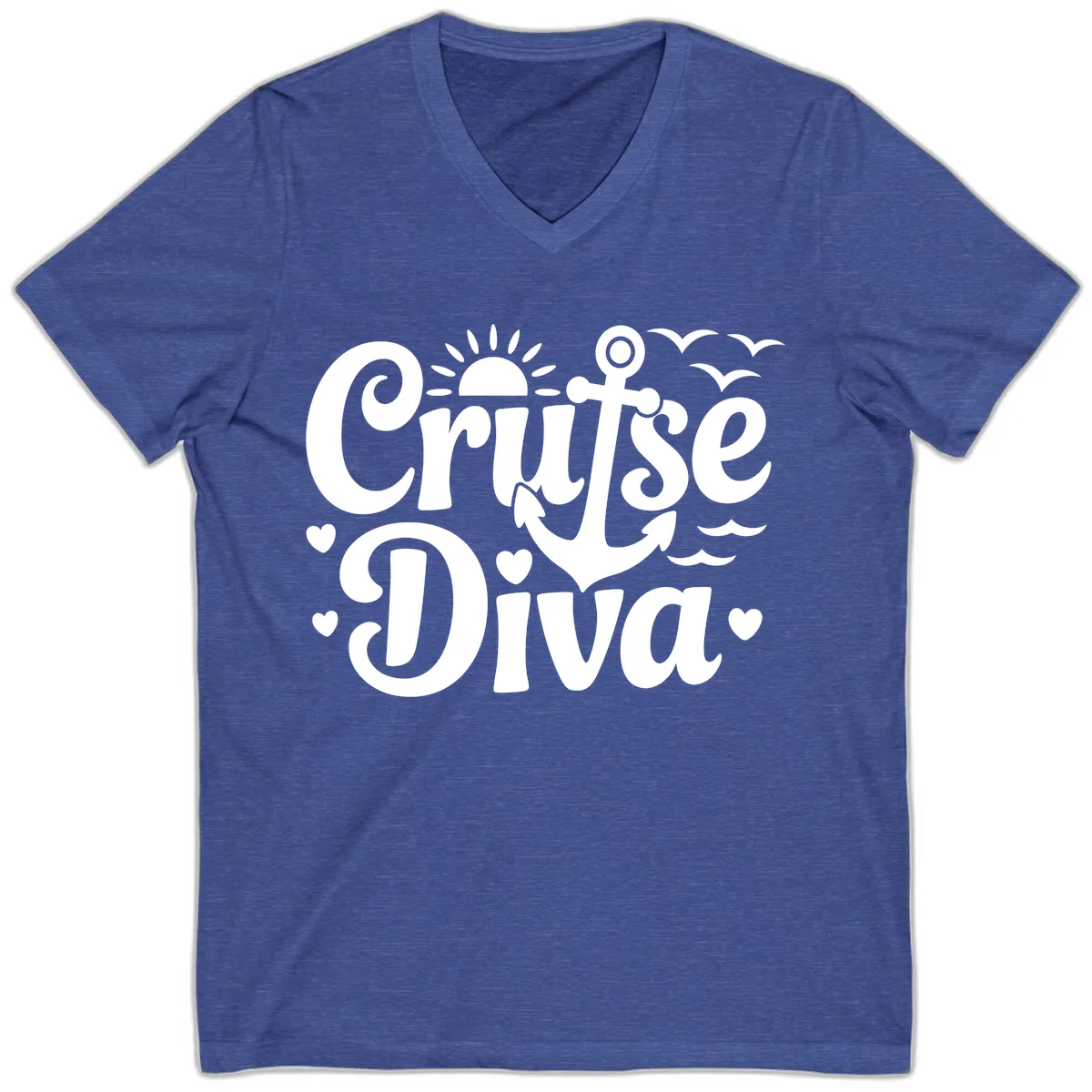 Cruise Diva Anchor Sun Design V-Neck in Heather True Royal