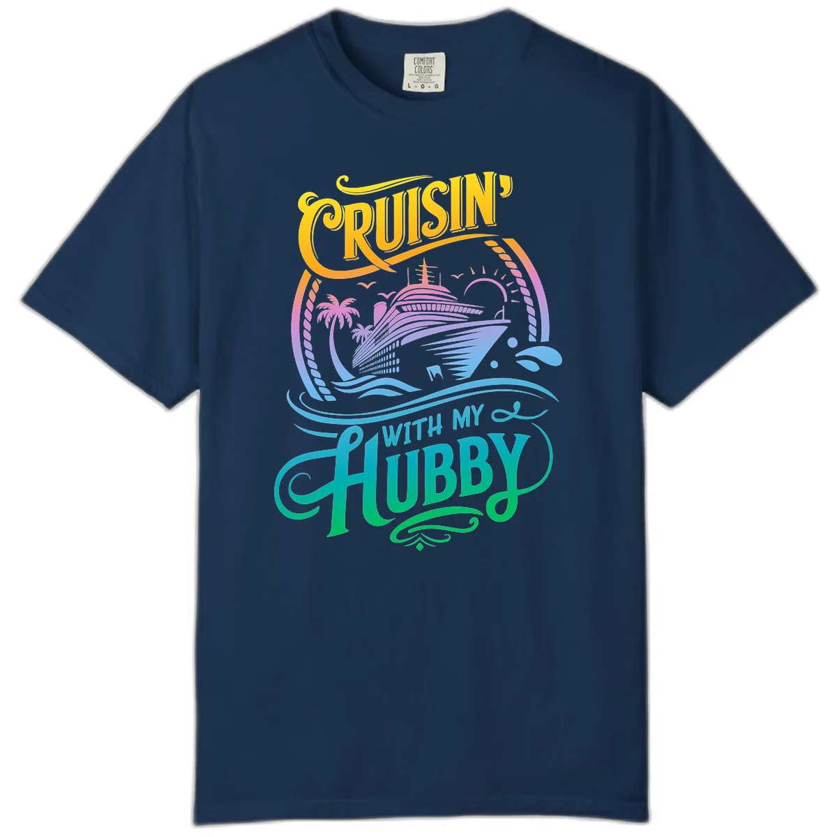 Cruisin' With My Hubby Cruise Ship Comfort Color in Navy