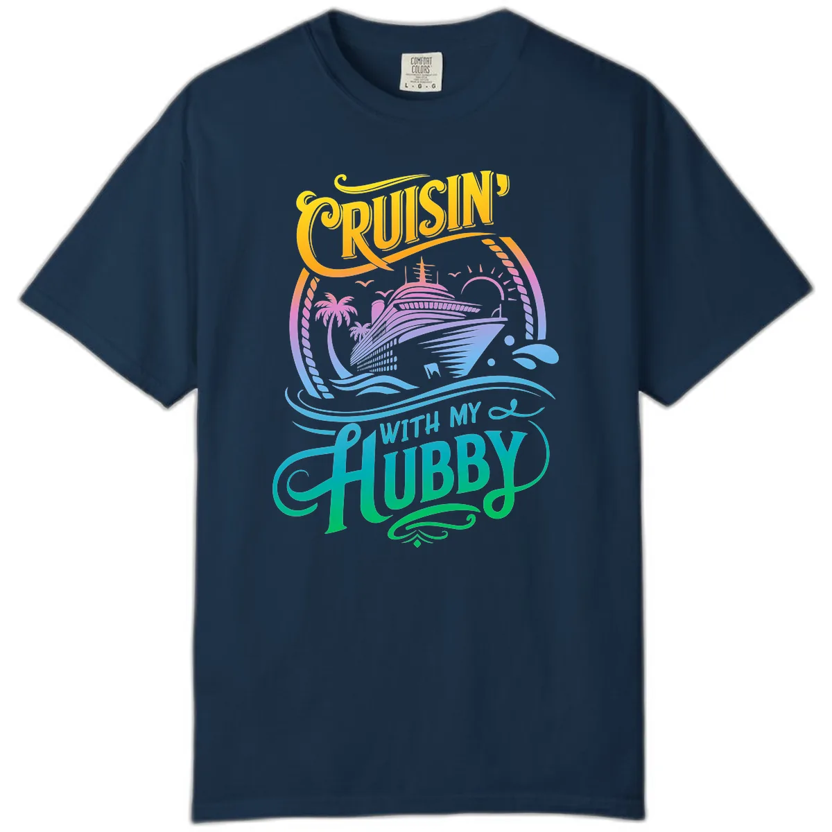 Cruisin' With My Hubby Cruise Ship Comfort Color in True Navy