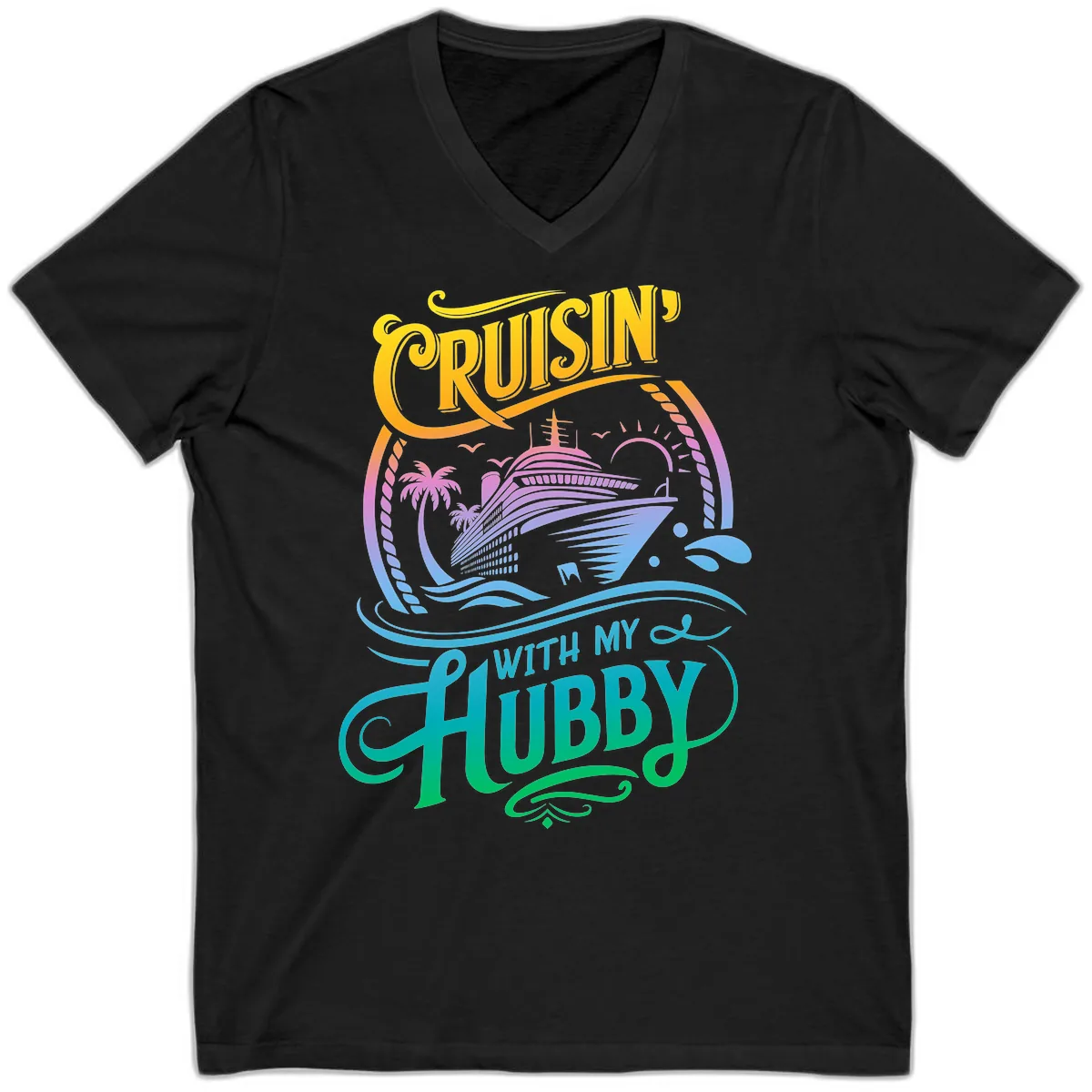 Cruisin' With My Hubby Cruise Ship V-Neck in Black