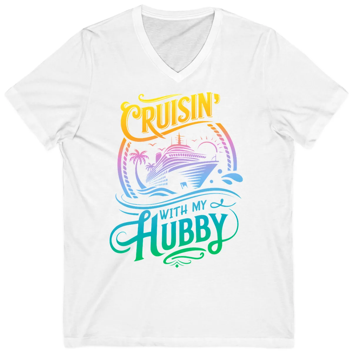 Cruisin' With My Hubby Cruise Ship V-Neck in White