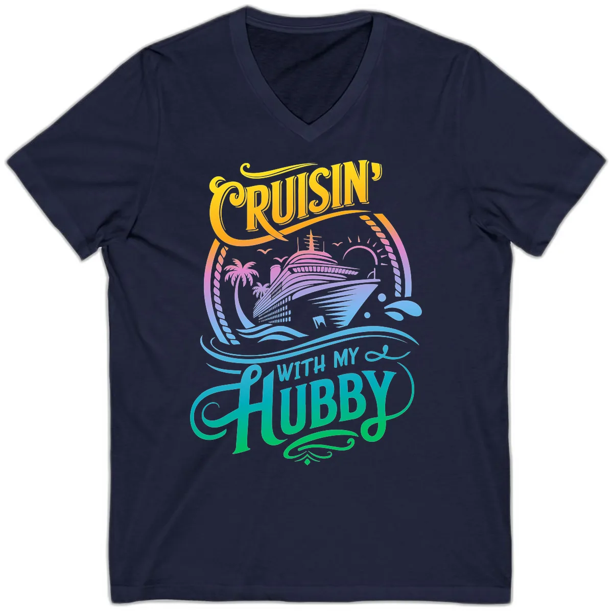 Cruisin' With My Hubby Cruise Ship V-Neck in Navy