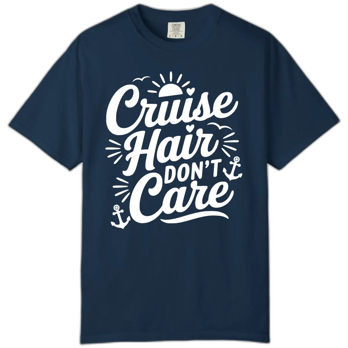Cruise Hair Don't Care Slogan Comfort Color in True Navy