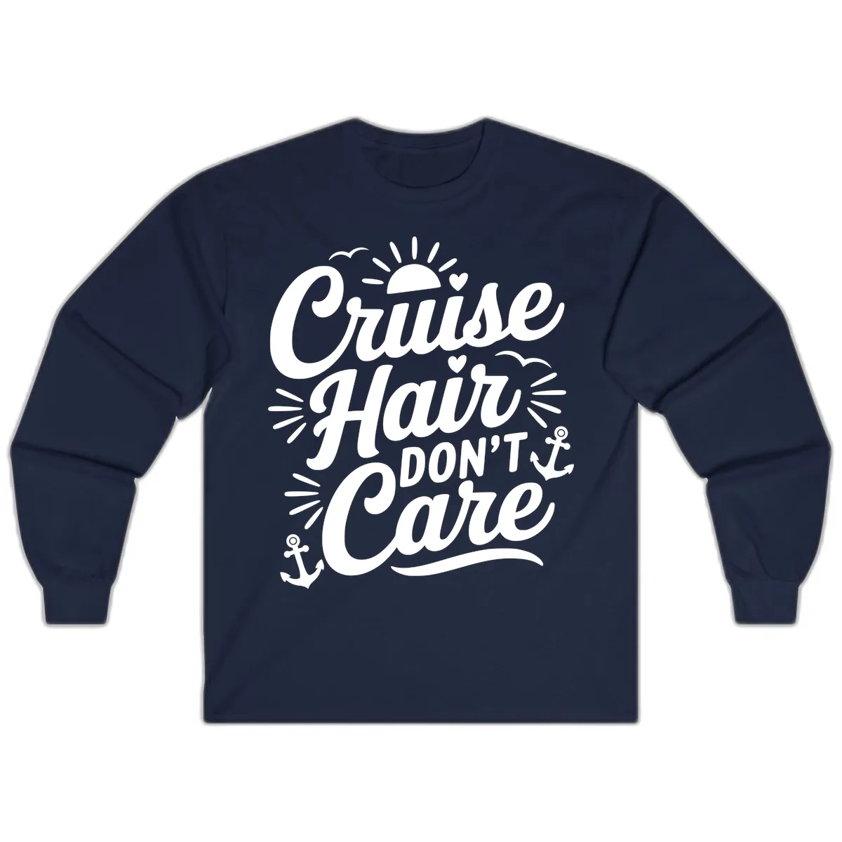 Cruise Hair Don't Care Slogan Long Sleeve in Navy