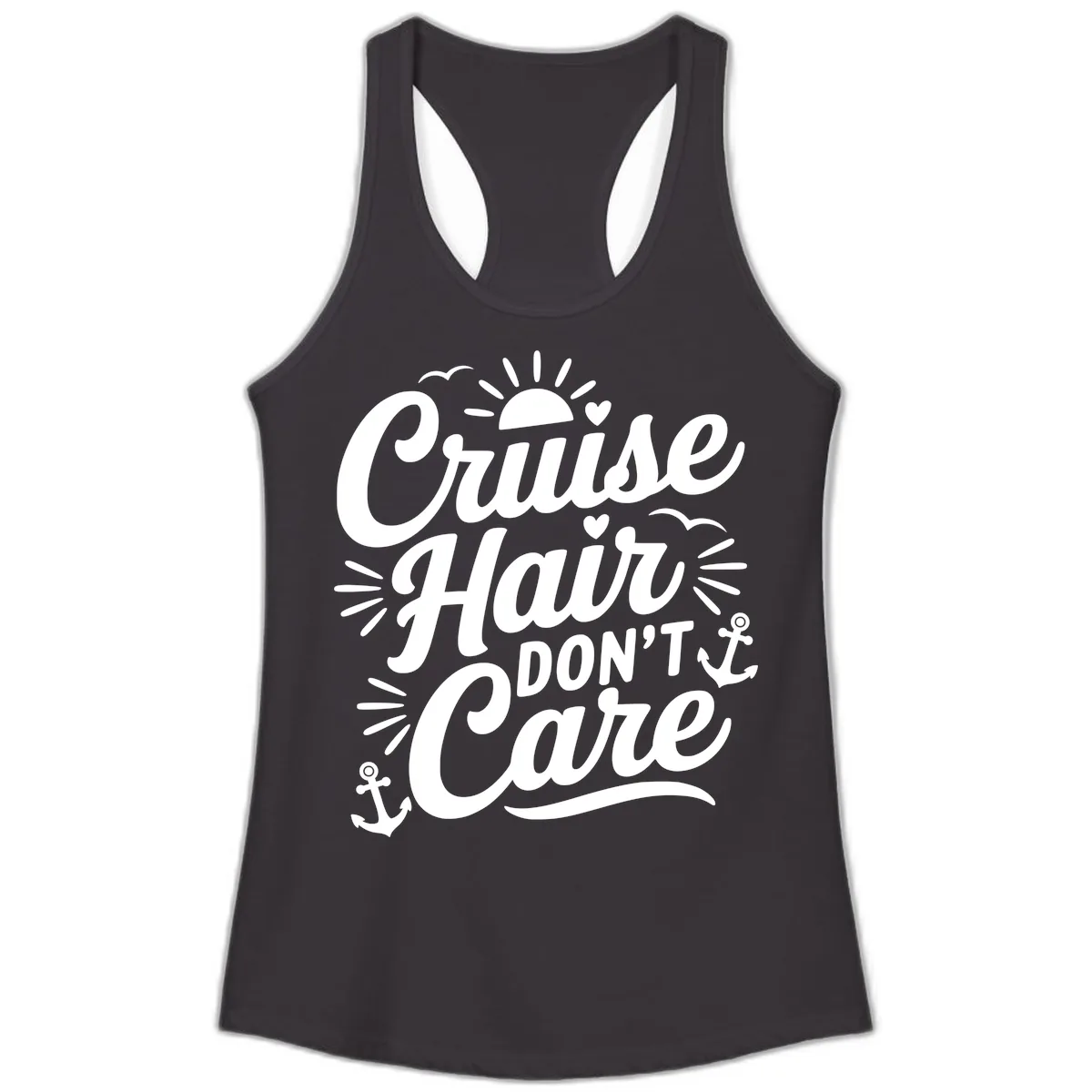 Cruise Hair Don't Care Slogan Ladies Tank in Black