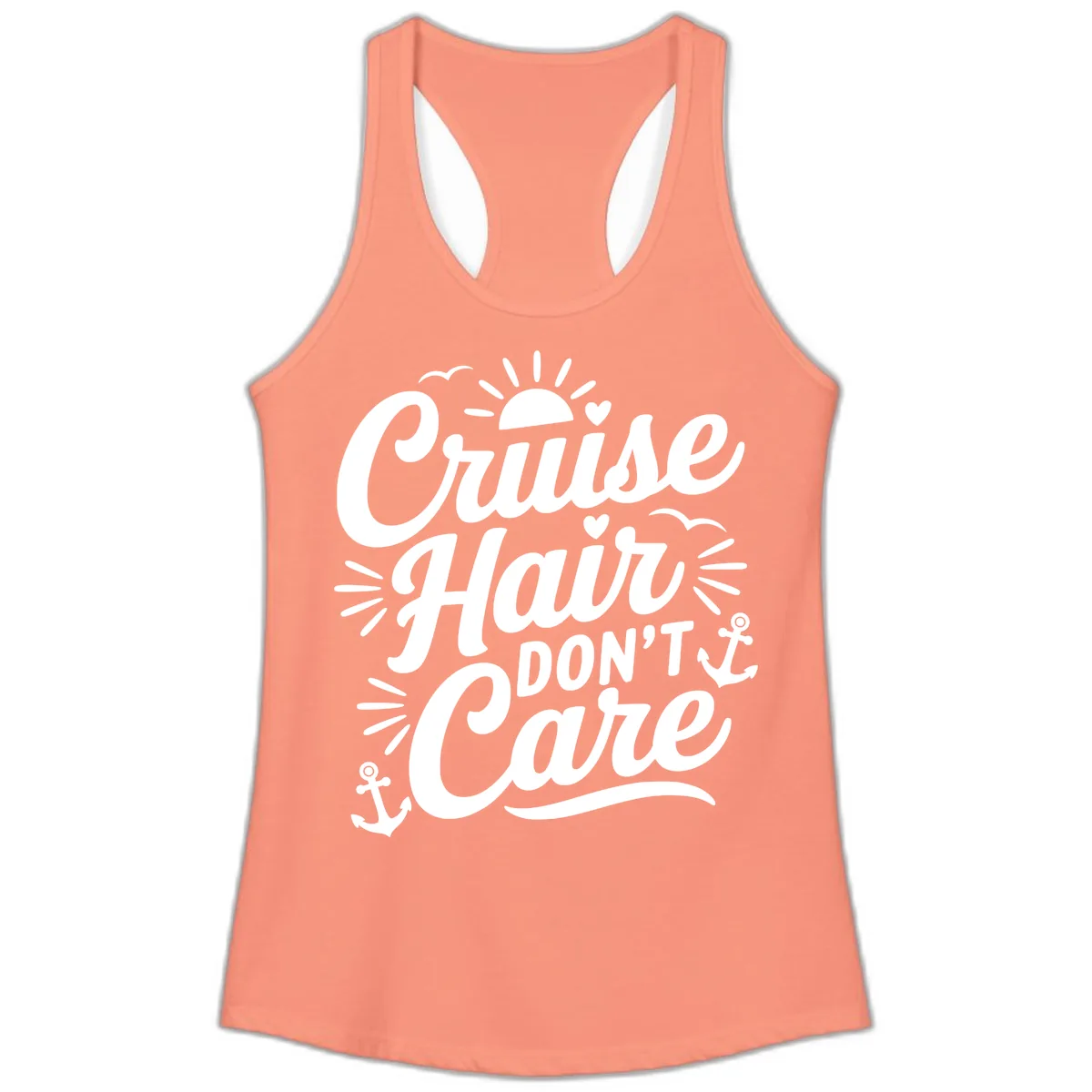 Cruise Hair Don't Care Slogan Ladies Tank in Solid Light Orange