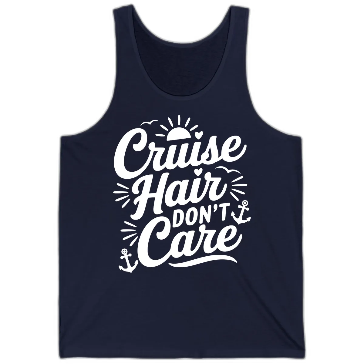 Cruise Hair Don't Care Slogan Tank in Navy