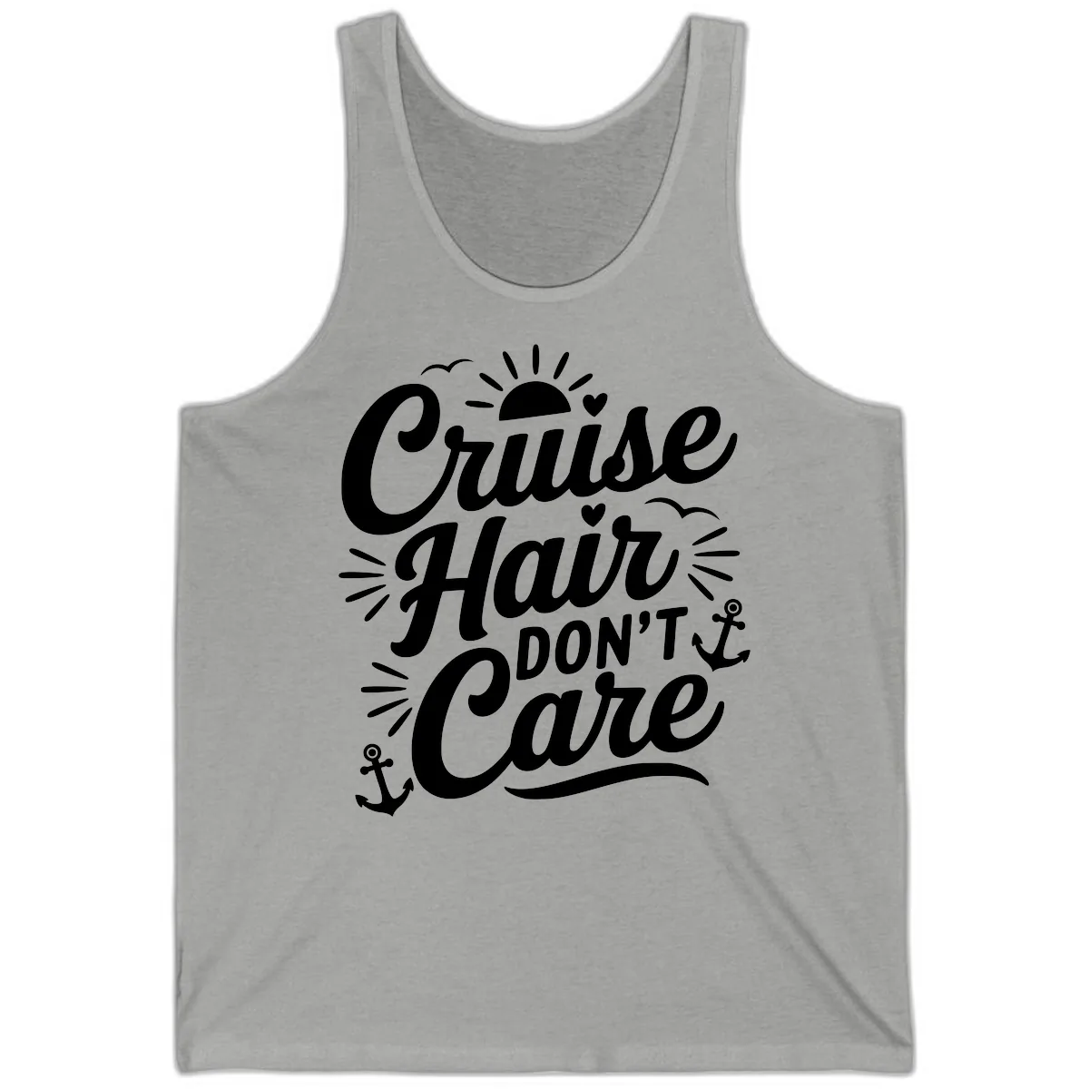 Cruise Hair Don't Care Slogan Tank in Athletic Heather