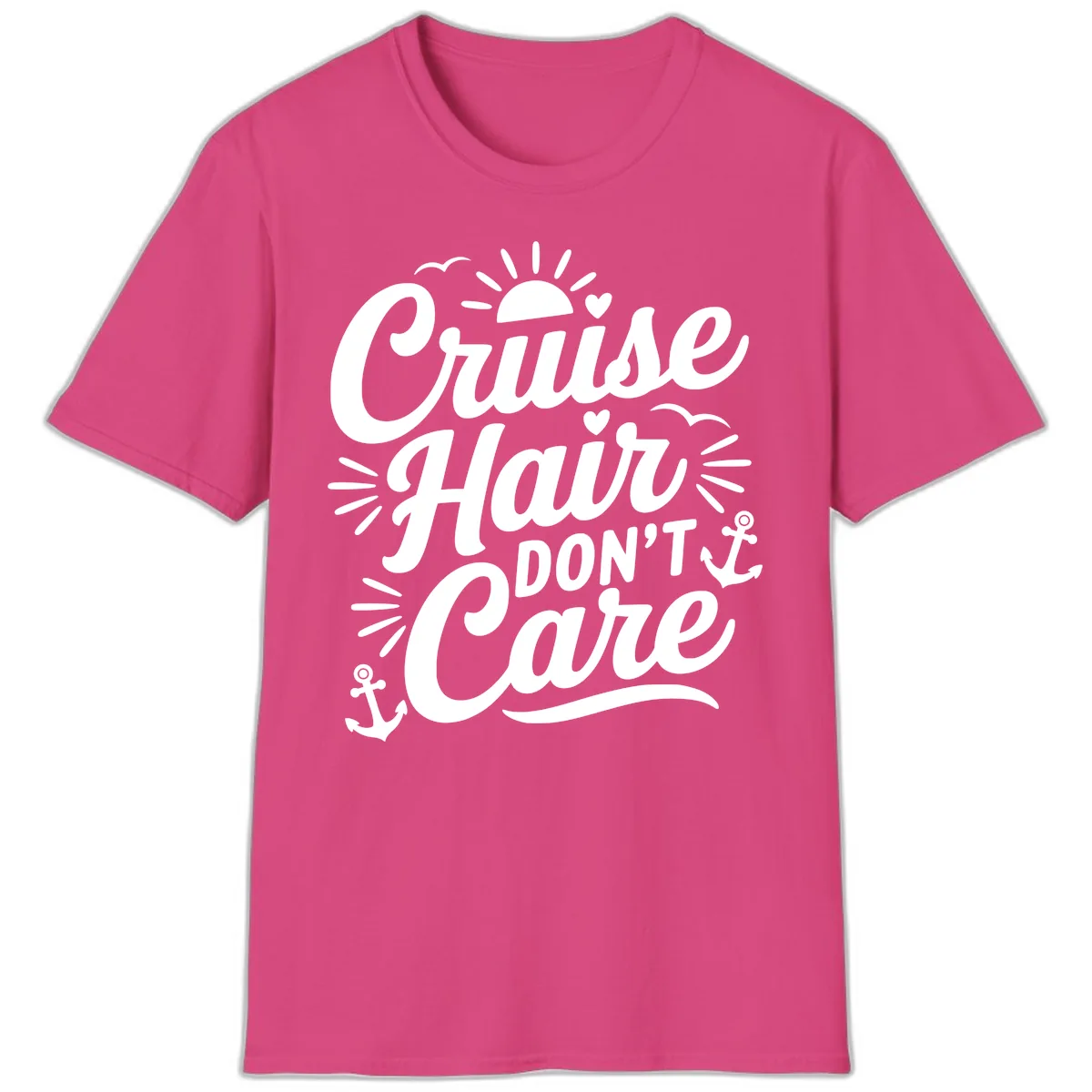 Cruise Hair Don't Care Slogan T-Shirt in Heliconia