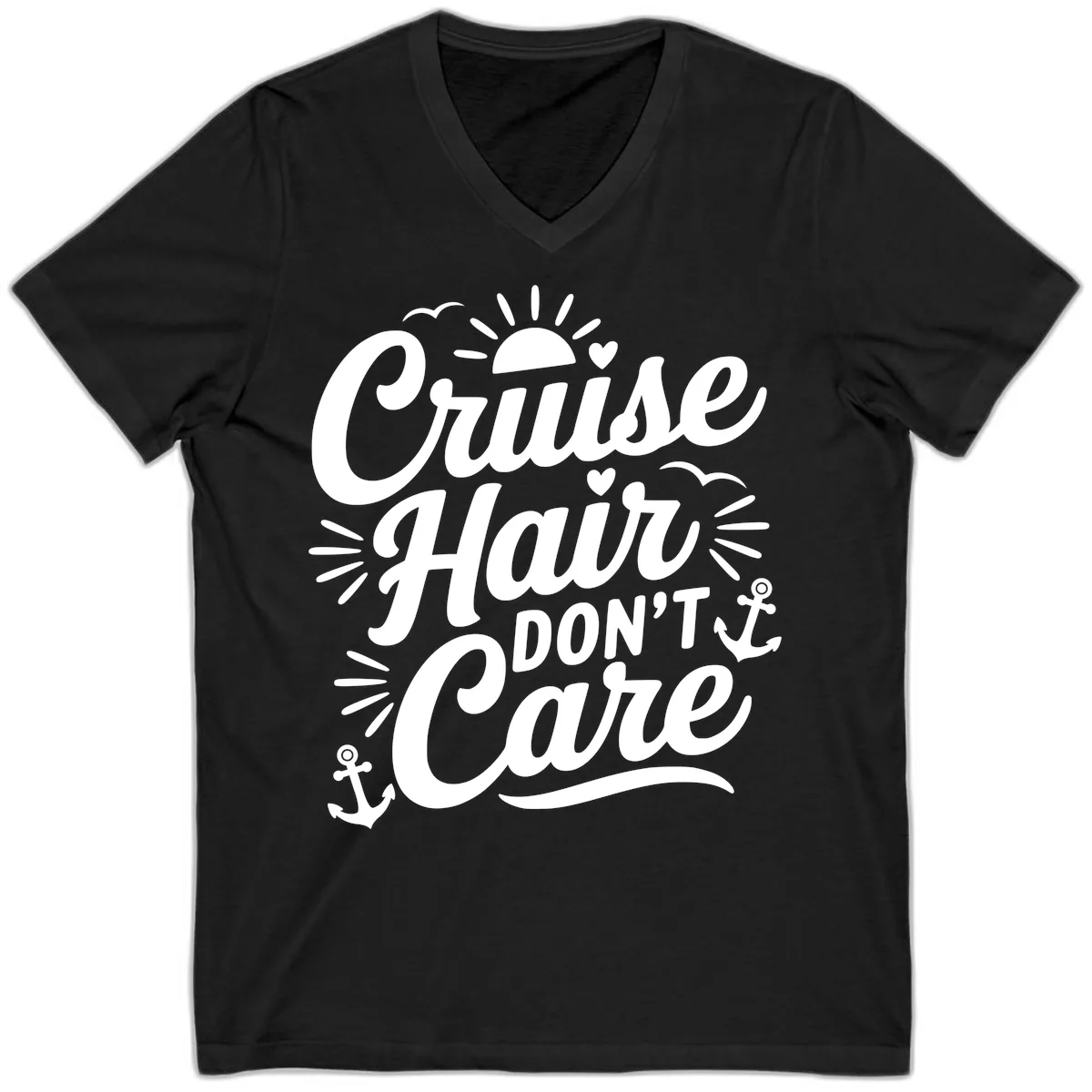 Cruise Hair Don't Care Slogan V-Neck in Black